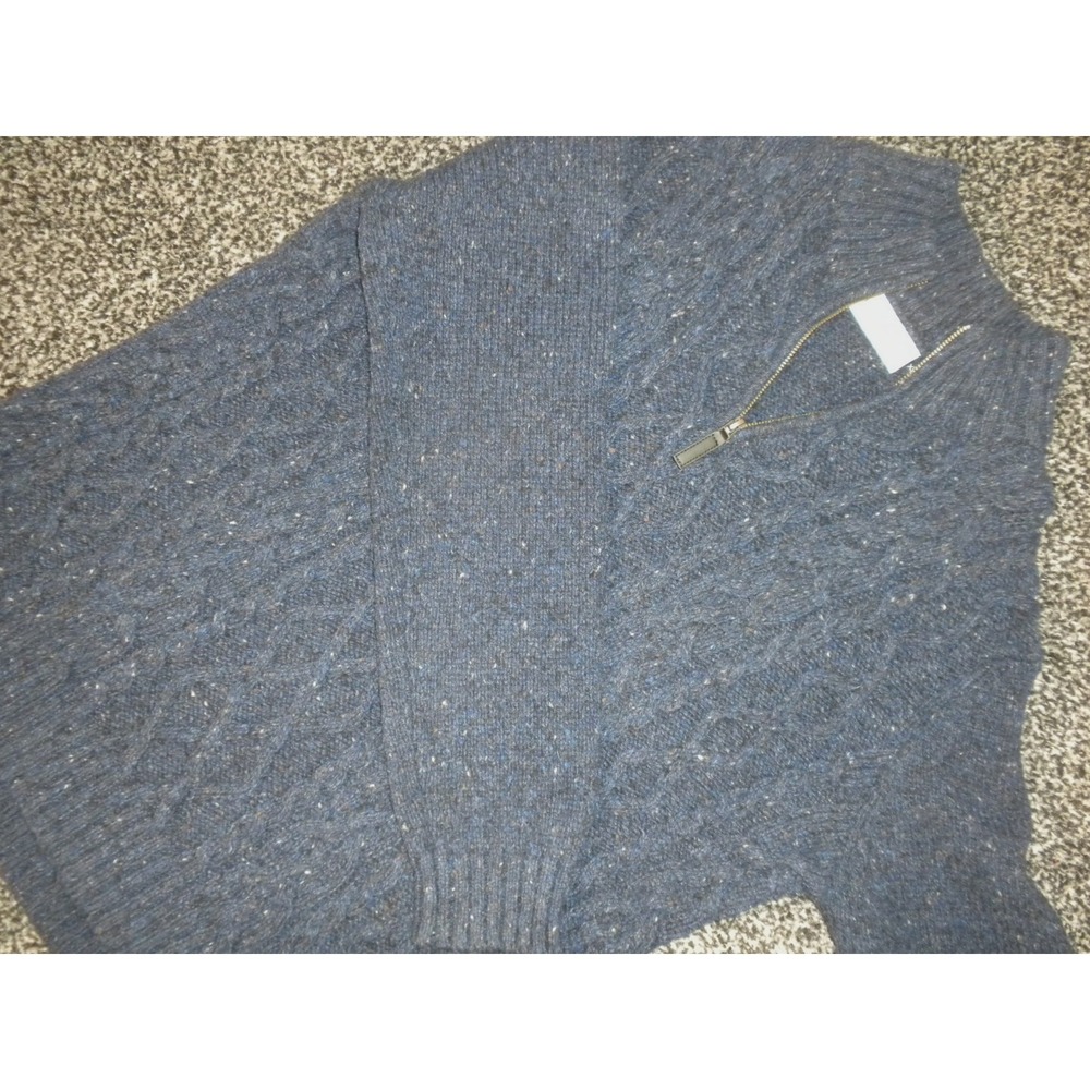John Lewis Sweater‎ Mens XL Blue Marled Cable Knit 1/4 Zip Merino Wool Fisherman